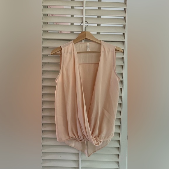 SHE Soul Harmony Energy surplice blouson draped blush pink top Sz M - Picture 2 of 6